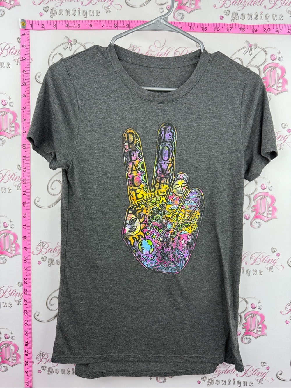 LRN LUX tshirt sun celestial Peace Sign Graphic Tee with Multicolor Print